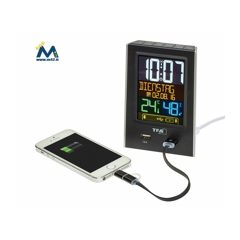 Sveglia radiocontrollata con prese di ricarica USB Charge IT TFA Germany